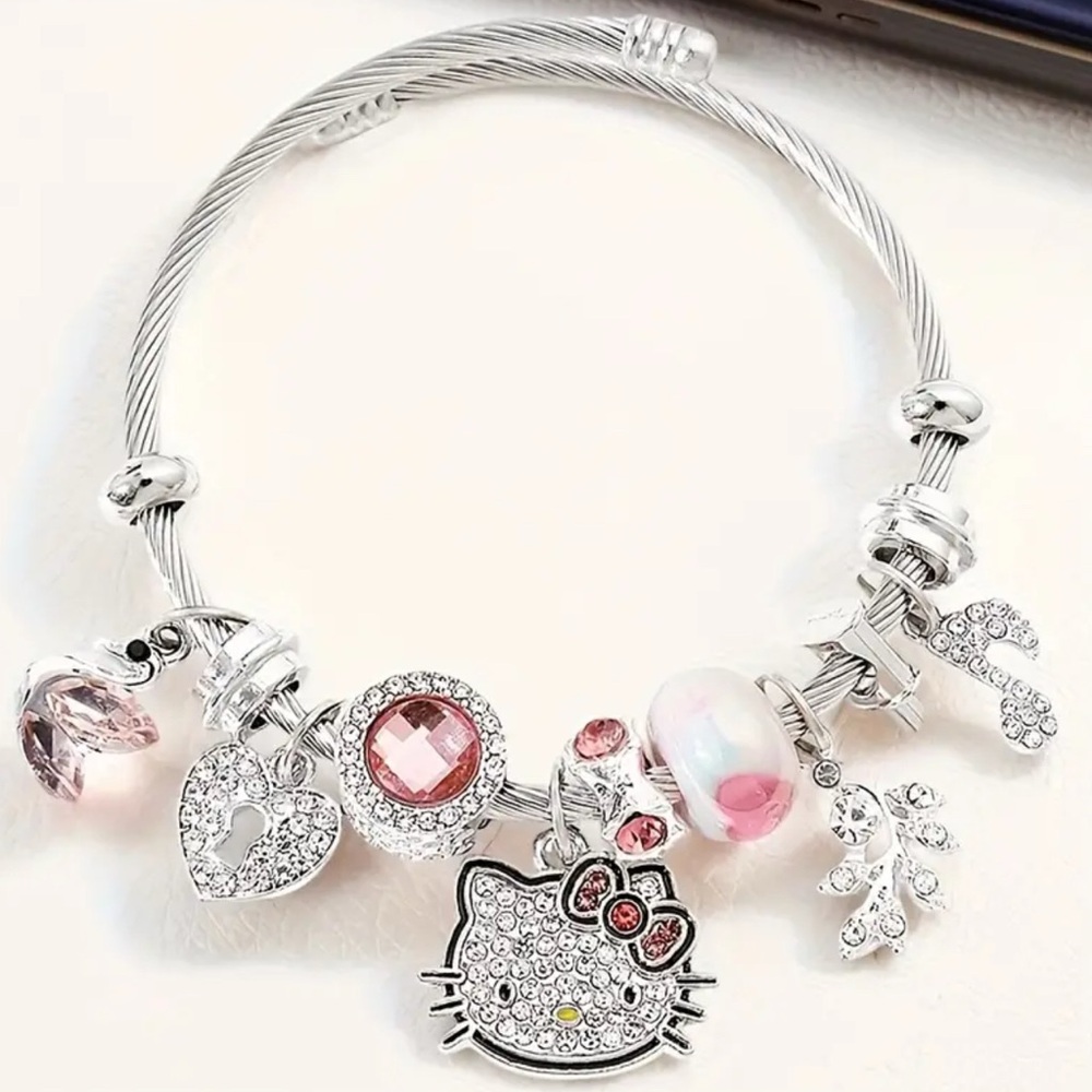 Hello Kitty Silver and Pink Charm Bracelet